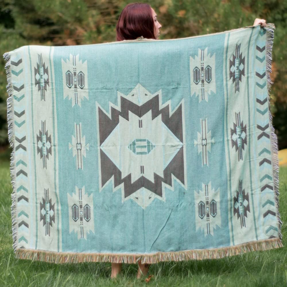 Aztec Throw Blanket Native American Blanket Southwestern Boho Decor Reversible Woven Tassels Mexican Blankets and Throws for Couch Bed Chair Wall Tapestry Livingroom Outdoor Beach Brown 51