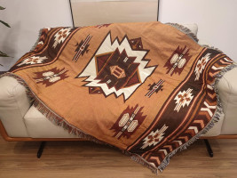 Aztec Throw Blanket Native American Blanket Southwestern Boho Decor Reversible Woven Tassels Mexican Blankets and Throws for Couch Bed Chair Wall Tapestry Livingroom Outdoor Beach Brown 51