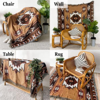 Aztec Throw Blanket Native American Blanket Southwestern Boho Decor Reversible Woven Tassels Mexican Blankets and Throws for Couch Bed Chair Wall Tapestry Livingroom Outdoor Beach Brown 51