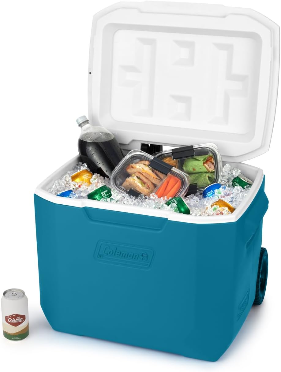 Coleman Chiller Series 60qt Wheeled Portable Cooler Insulated Hard Cooler with Ice Retention & Heavy-Duty Wheels & Handle Great for Camping Tailgating Beach Picnic Groceries Boating & More
