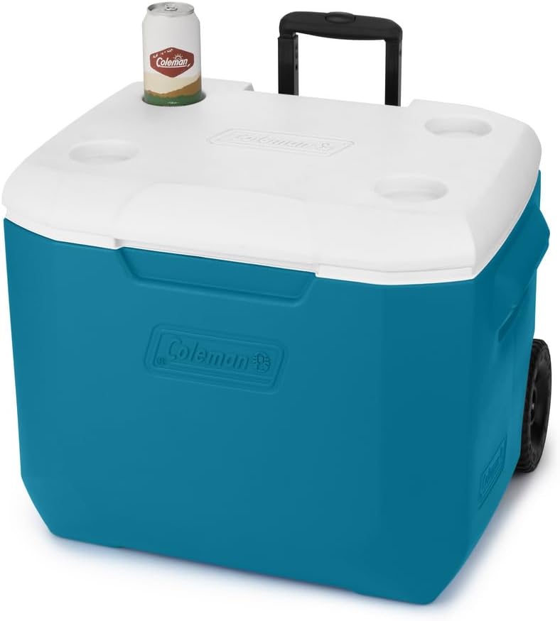 Coleman Chiller Series 60qt Wheeled Portable Cooler Insulated Hard Cooler with Ice Retention & Heavy-Duty Wheels & Handle Great for Camping Tailgating Beach Picnic Groceries Boating & More