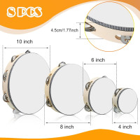 Reginary 8 Pcs Tambourine for Adults Handheld Wood Tambourine 4 Size Single Row Metal Jingles Musical Educational Gift Rhythm Percussion Instrument for Church Party Ktv(Natural)