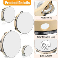 Reginary 8 Pcs Tambourine for Adults Handheld Wood Tambourine 4 Size Single Row Metal Jingles Musical Educational Gift Rhythm Percussion Instrument for Church Party Ktv(Natural)