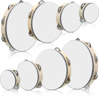 Reginary 8 Pcs Tambourine for Adults Handheld Wood Tambourine 4 Size Single Row Metal Jingles Musical Educational Gift Rhythm Percussion Instrument for Church Party Ktv(Natural)