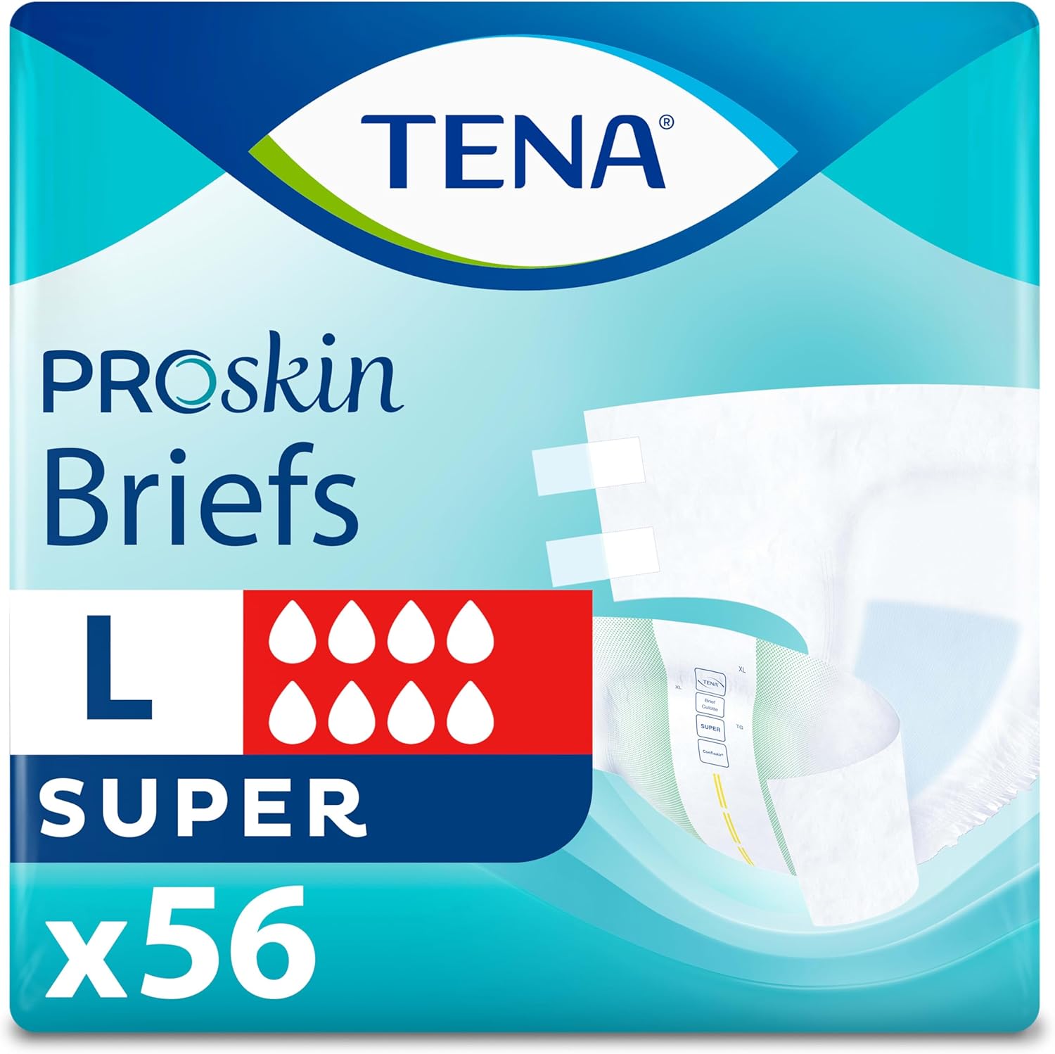 Tena Incontinence Adult Diapers, Maximum Absorbency, Disposable Briefs, ProSkin - Large - 56 ct Large 56