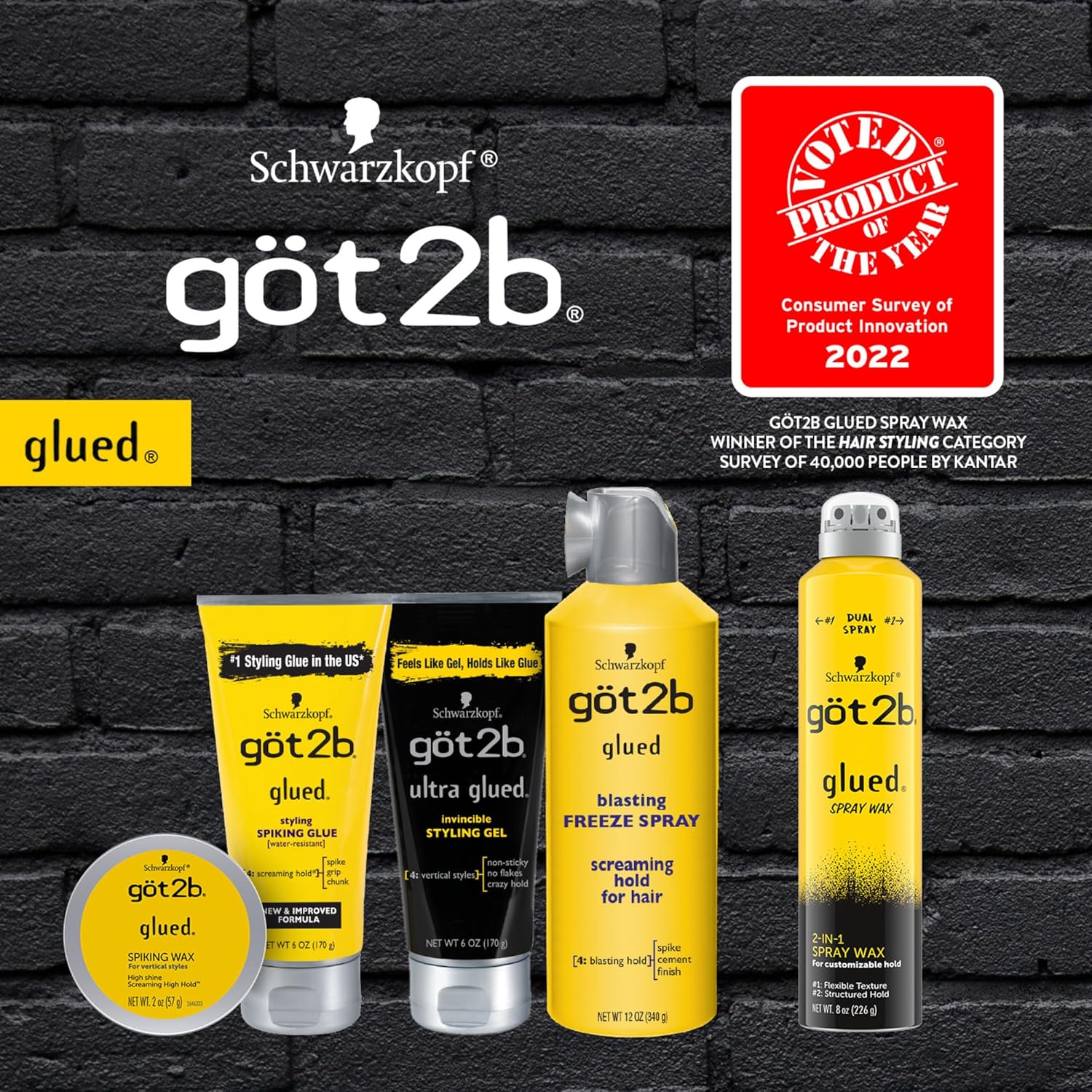 got2b Ultra Glued Invincible Styling Gel Set, 6 Fl Oz (2-Tube) + 1.25 Fl Oz Travel Size, Hair Gel for Men and Women with Extra Strong Hold, Non-Sticky, No-Flake Formula for Vertical Styles