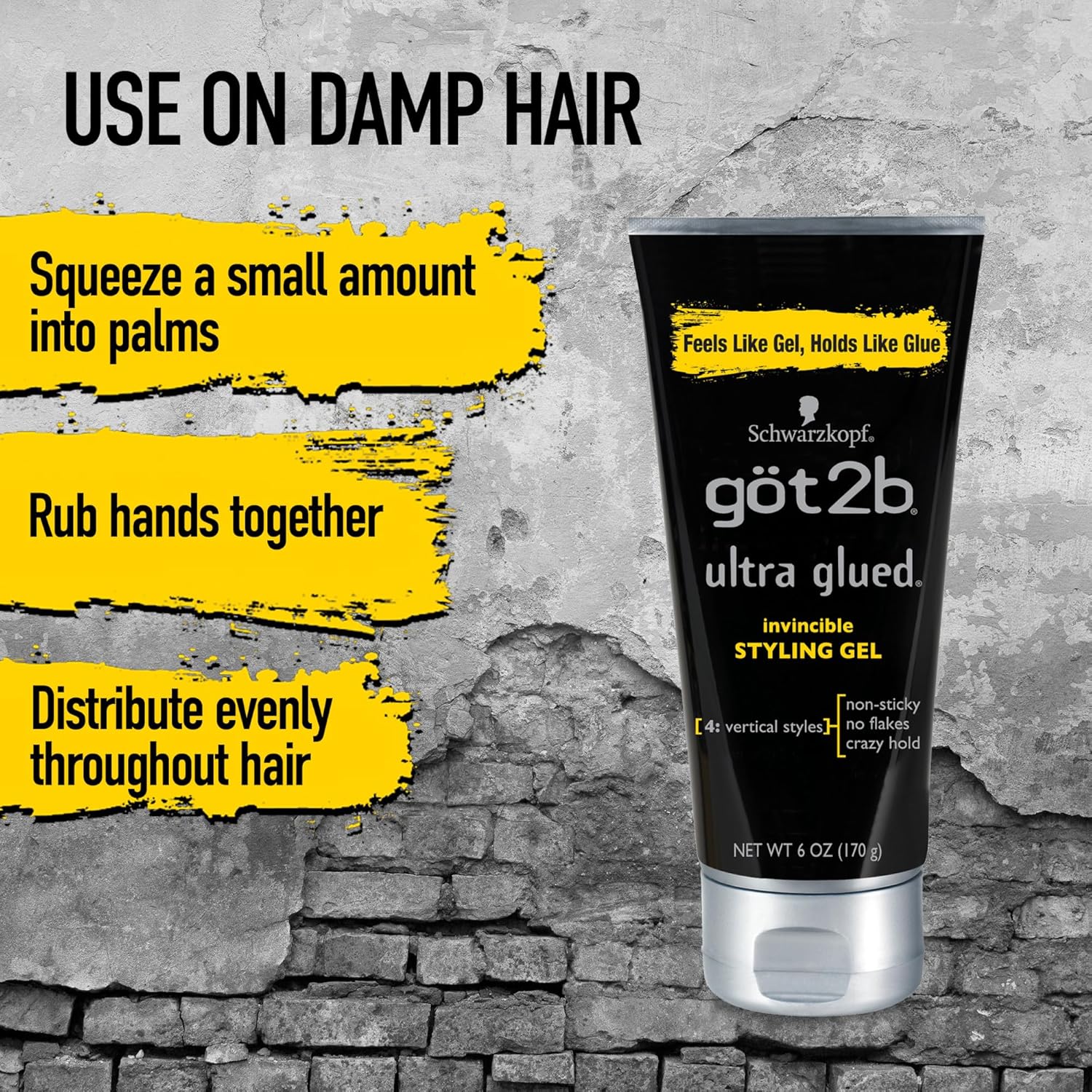 got2b Ultra Glued Invincible Styling Gel Set, 6 Fl Oz (2-Tube) + 1.25 Fl Oz Travel Size, Hair Gel for Men and Women with Extra Strong Hold, Non-Sticky, No-Flake Formula for Vertical Styles