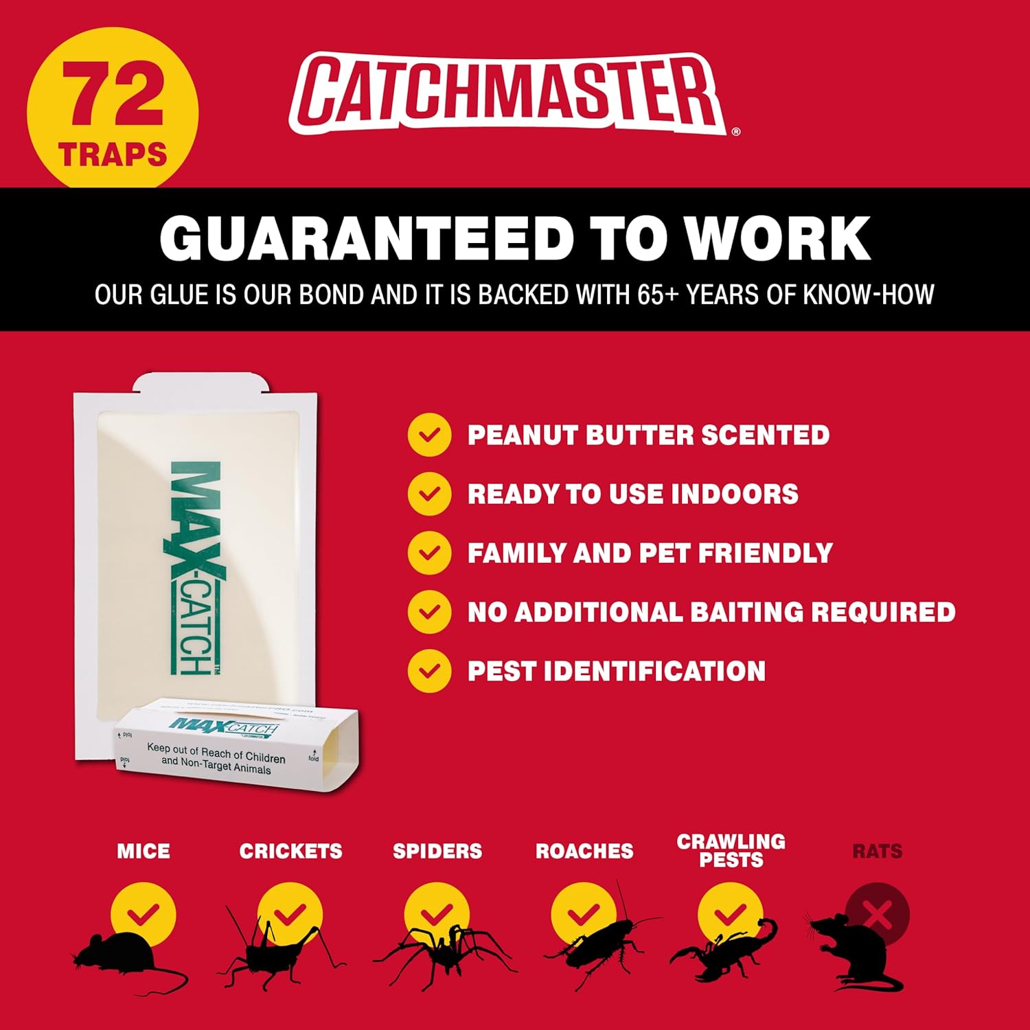 Catchmaster Max-Catch Mouse & Insect Glue Trap 72pk, Mouse Traps Indoor for Home, Sticky Pest Control Adhesive Tray for Catching Bugs, Non Toxic Bulk Pre-Baited Glue Boards Scented 72 Pack