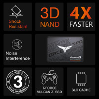 TEAMGROUP T-Force Vulcan Z 512GB SLC Cache 3D NAND TLC 2.5 Inch SATA III Internal Solid State Drive SSD (R/W Speed up to 530/470 MB/s) T253TZ512G0C101 512gb Vulcan Z