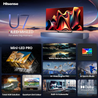 Hisense 55-Inch Class U7 Series Mini-LED ULED 4K UHD Google Smart TV (55U7N, 2024 Model) - QLED, Native 144Hz, Motion Rate 480, Full Array Local Dimming, Game Mode Pro, Alexa Compatibility 2024 New Model 55 Inch