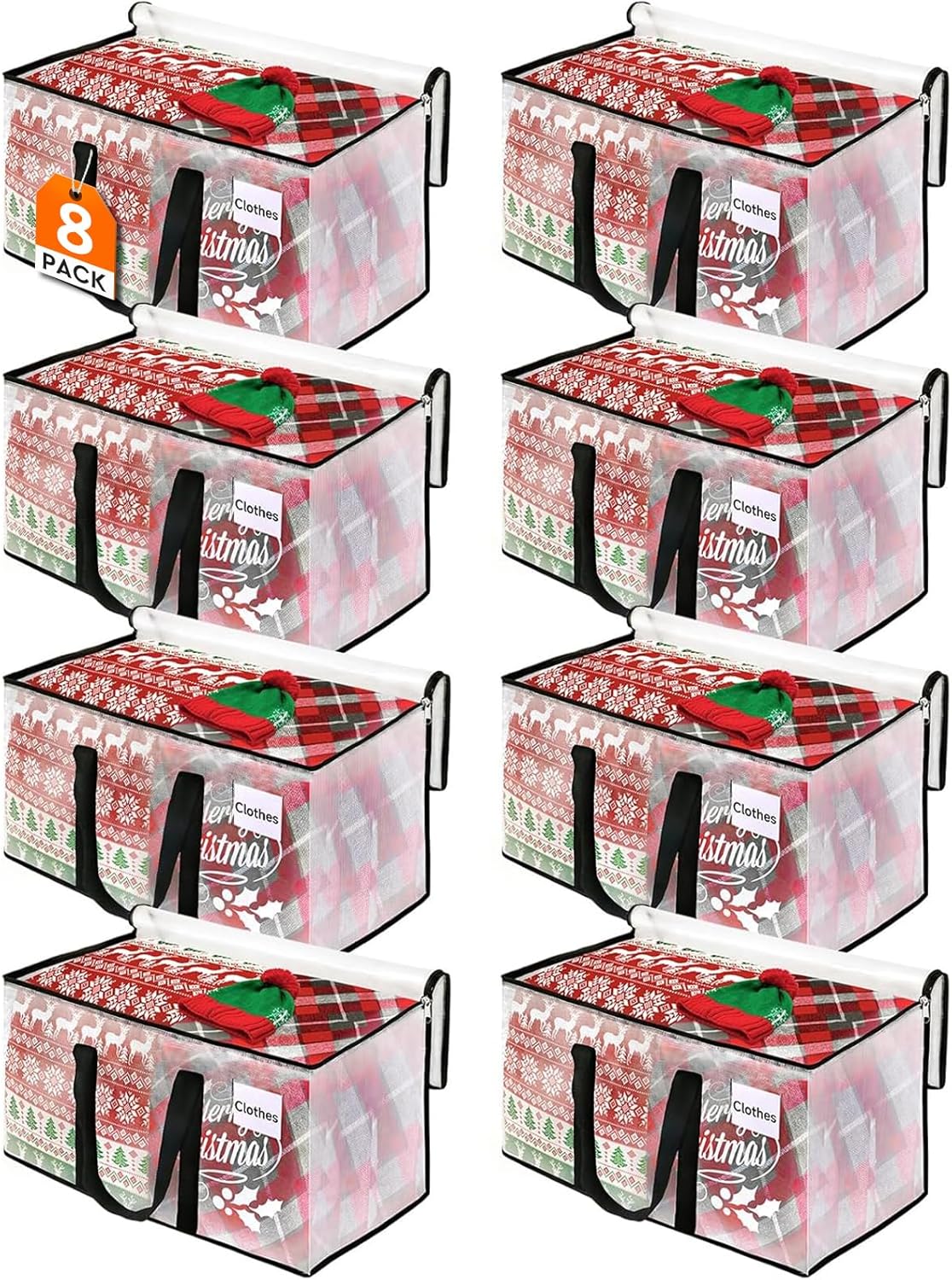 BlissTotes Moving Bags, 93L 8-Pack Storage Bags, Moving Box Heavy Duty Extra Large, Moving Totes with Zipper, Reinforced Handles & Tag Pocket, Boxes for Packaging Moving 8 93L