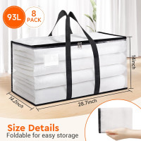 BlissTotes Moving Bags, 93L 8-Pack Storage Bags, Moving Box Heavy Duty Extra Large, Moving Totes with Zipper, Reinforced Handles & Tag Pocket, Boxes for Packaging Moving 8 93L