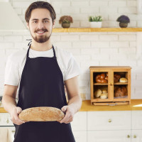 LuvURkitchen Large Wooden Bread Box for Kitchen Countertop, Comes with Thick Bamboo Cutting Board and Stainless Steel Bread Knife. Rustic Bamboo Bread Box with Adjustable Shelf. (Easy Self-Assembly) Natural