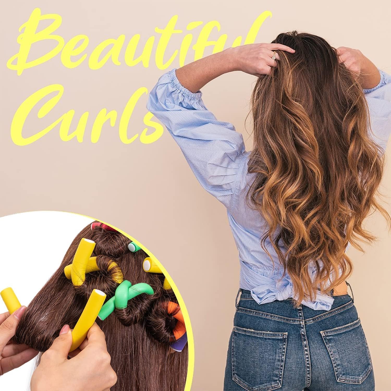 47 pcs 7'' Hair Curlers Rollers Flexi Rods Flexible Curling Rods Set No Heat Heatless Bendy Foam Hair Curls for Long,Medium,Short Hair to Sleep in Pink
