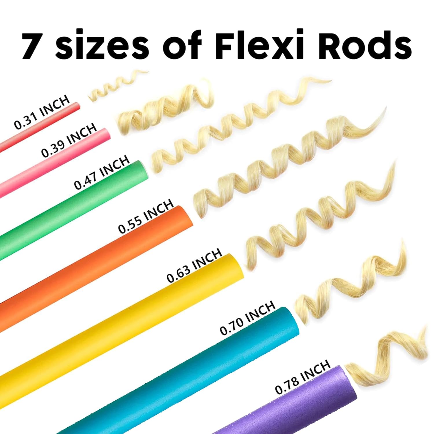 47 pcs 7'' Hair Curlers Rollers Flexi Rods Flexible Curling Rods Set No Heat Heatless Bendy Foam Hair Curls for Long,Medium,Short Hair to Sleep in Pink