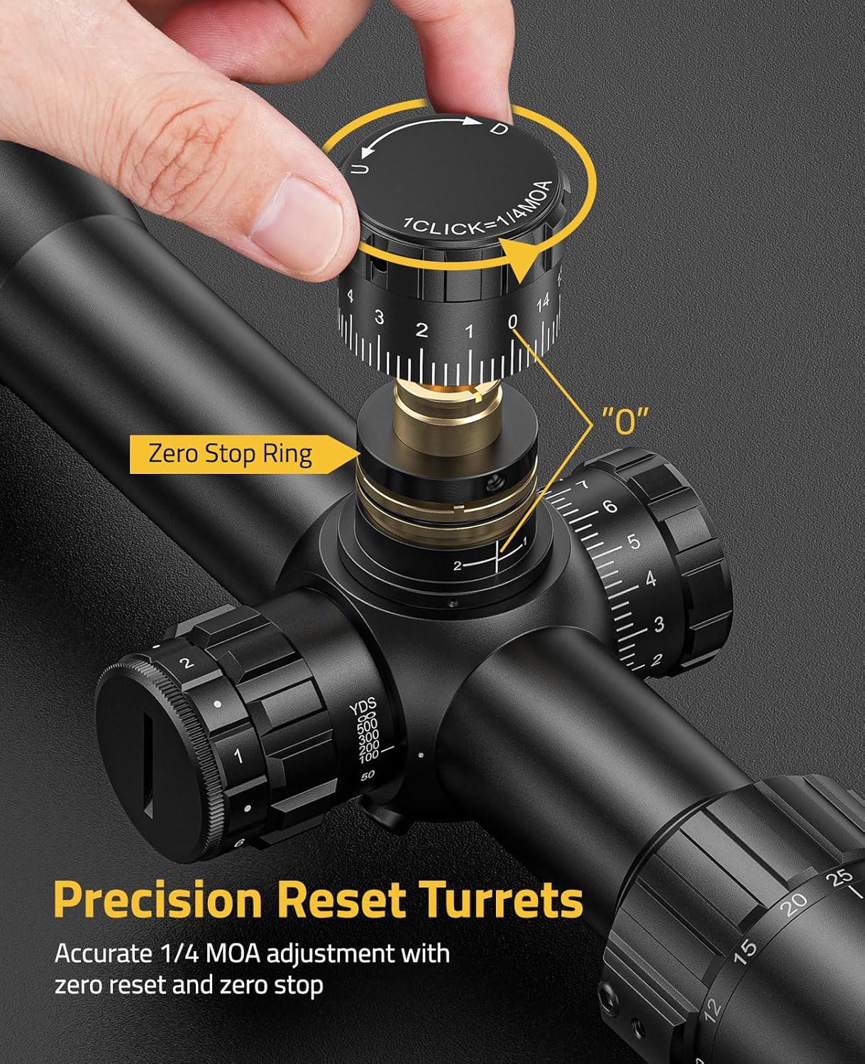 CVLIFE BearPower 5-25x50 FFP Rifle Scope - First Focal Plane Scope with MOA Illuminated Reticle, Zero Stop, Parallax Adjustment, Scope Rings - Long Range Hunting Scope 30mm Tube