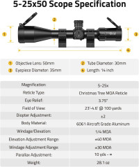 CVLIFE BearPower 5-25x50 FFP Rifle Scope - First Focal Plane Scope with MOA Illuminated Reticle, Zero Stop, Parallax Adjustment, Scope Rings - Long Range Hunting Scope 30mm Tube