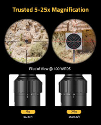 CVLIFE BearPower 5-25x50 FFP Rifle Scope - First Focal Plane Scope with MOA Illuminated Reticle, Zero Stop, Parallax Adjustment, Scope Rings - Long Range Hunting Scope 30mm Tube