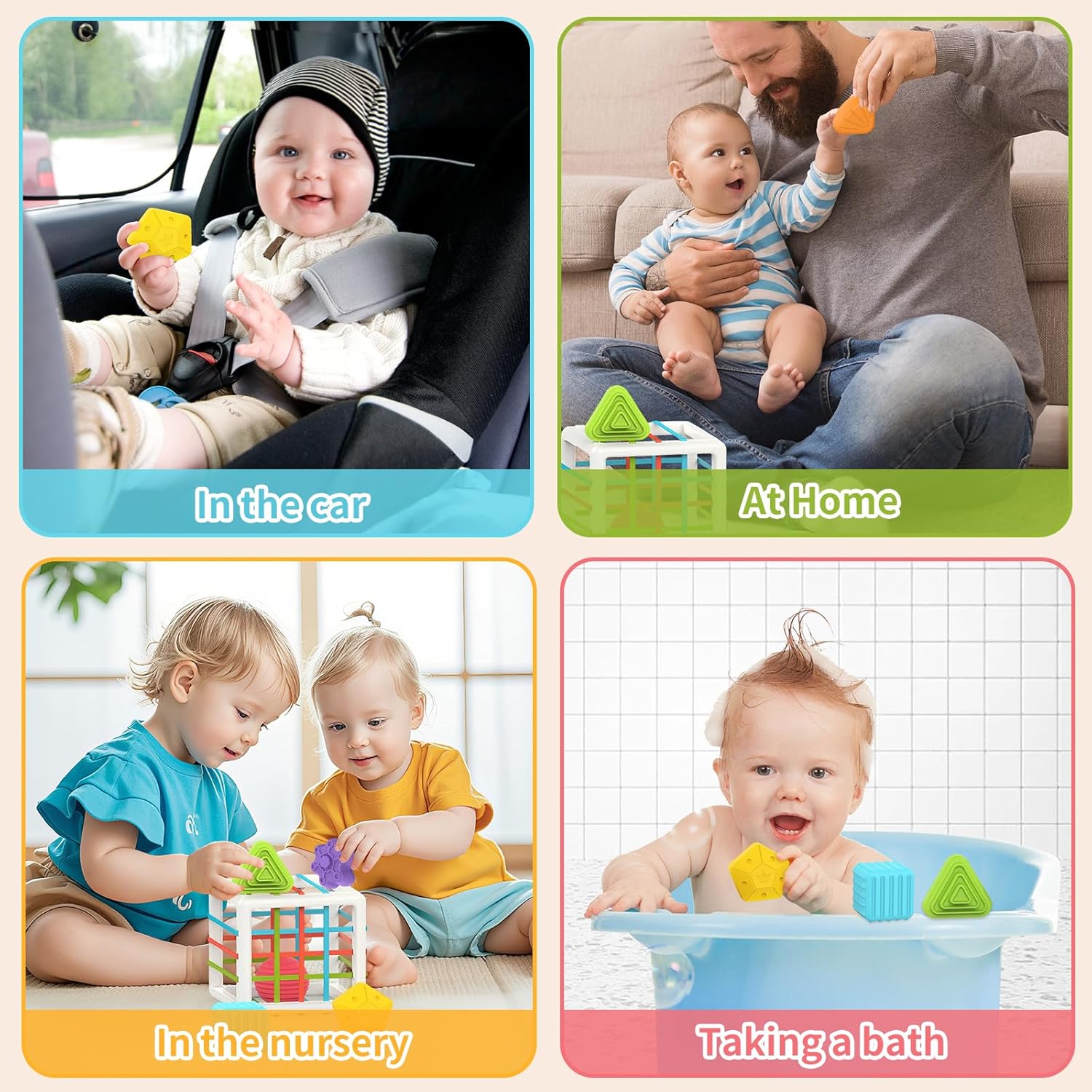 MINGKIDS Montessori Toys for 1 Year Old, 6 Pc Multi Sensory Shape, Toddler Developmental Learning Birthday Gifts, Baby Toys 12 Month Cube