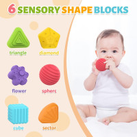 MINGKIDS Montessori Toys for 1 Year Old, 6 Pc Multi Sensory Shape, Toddler Developmental Learning Birthday Gifts, Baby Toys 12 Month Cube