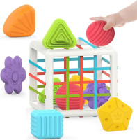 MINGKIDS Montessori Toys for 1 Year Old, 6 Pc Multi Sensory Shape, Toddler Developmental Learning Birthday Gifts, Baby Toys 12 Month Cube