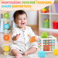 MINGKIDS Montessori Toys for 1 Year Old, 6 Pc Multi Sensory Shape, Toddler Developmental Learning Birthday Gifts, Baby Toys 12 Month Cube