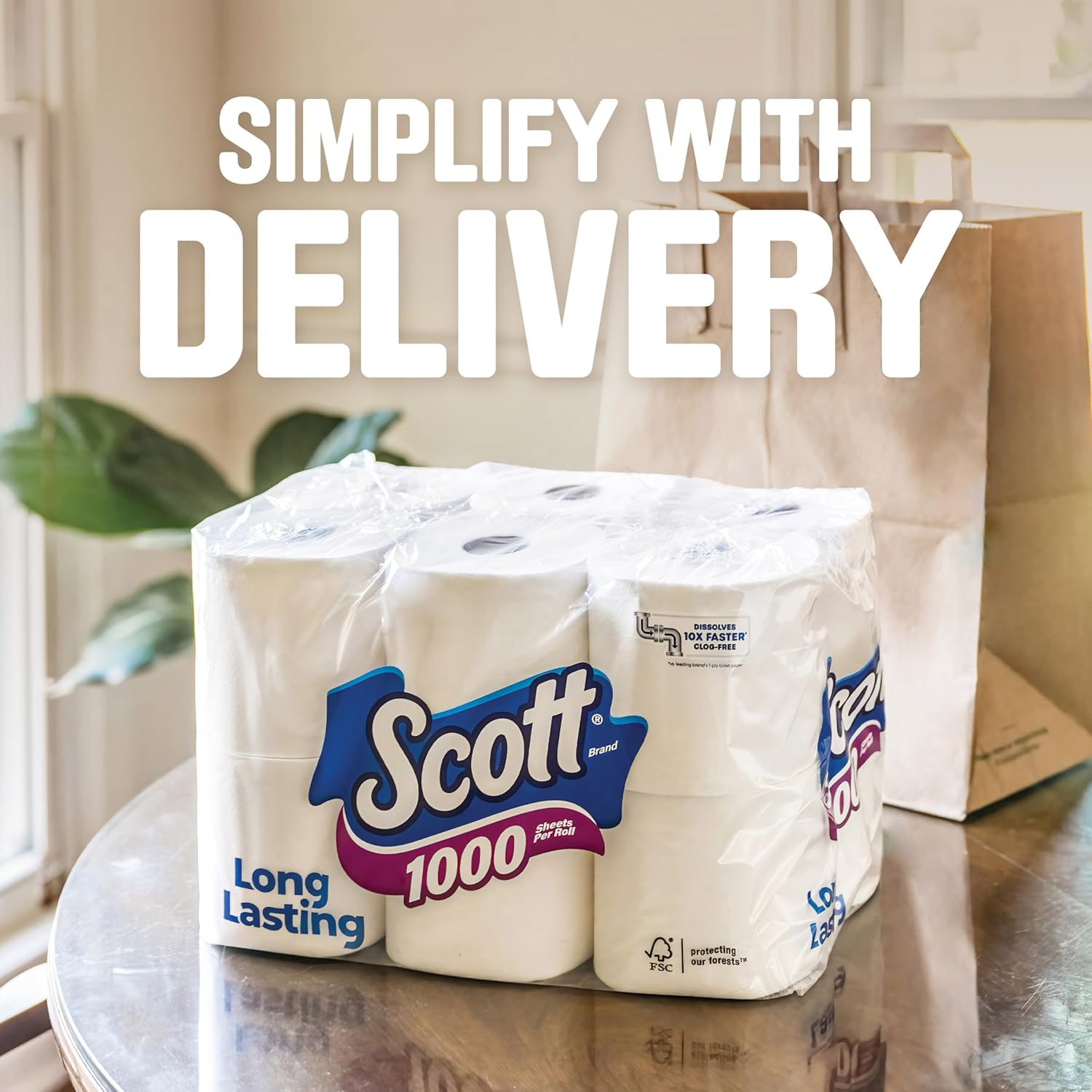 Scott 1000 Toilet Paper, 18 Rolls, Septic-Safe, 1-Ply Toilet Tissue Regular 1000 Sheets (Pack of 18)