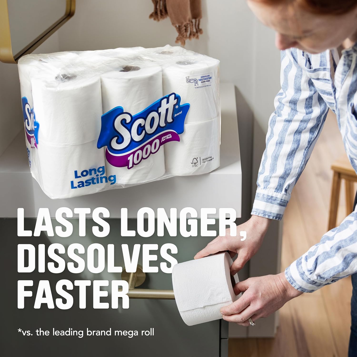 Scott 1000 Toilet Paper, 18 Rolls, Septic-Safe, 1-Ply Toilet Tissue Regular 1000 Sheets (Pack of 18)