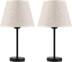 HAITRAL Bedside Table Lamps - Small Nightstand Lamps Set of 2 with Fabric Shade Bedside Desk Lamps for Bedroom, Living Room, Office, Kids Room, Girls Room, Dorm 15 Inches - Black Black / Tan