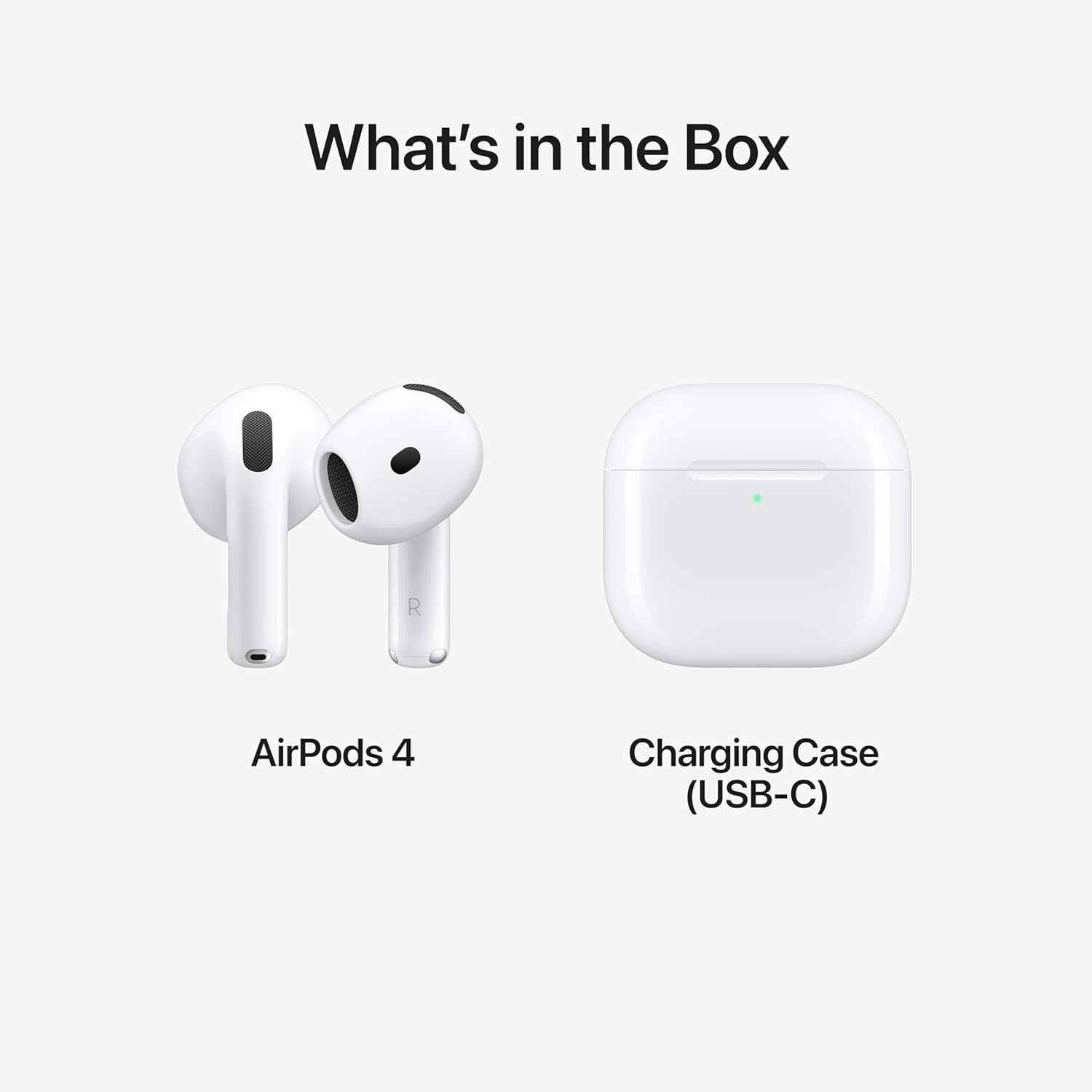 Apple AirPods 4 Wireless Earbuds, Bluetooth Headphones, Personalized Spatial Audio, Sweat and Water Resistant, USB-C Charging Case, H2 Chip, Up to 30 Hours of Battery Life, Effortless Setup for iPhone Without Active Noise Cancellation Without AppleCare+