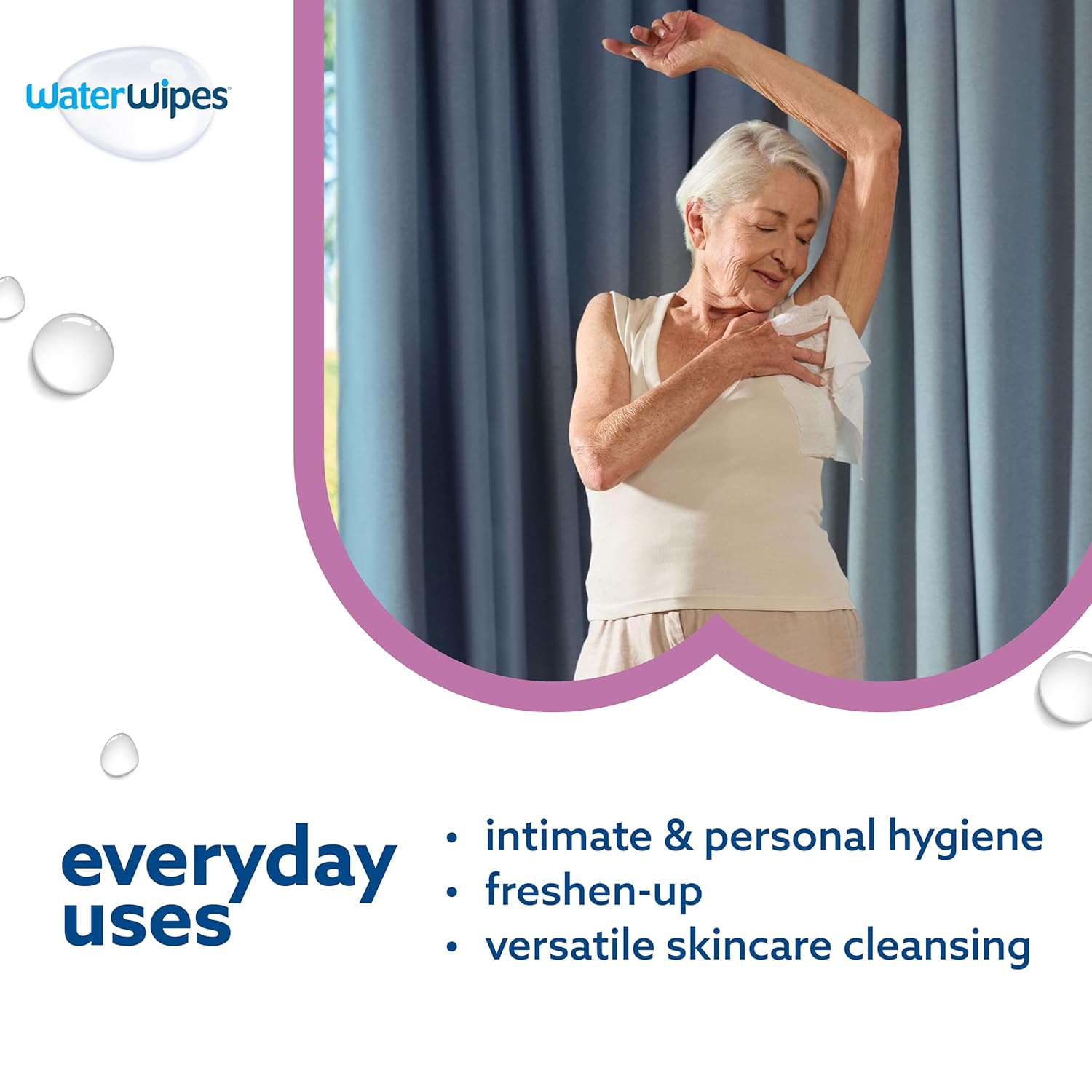 WaterWipes Sensitive+ Body & Intimate Wipes, 3-In-1 Cleans, Cares, Protects, 99.9% Water, Unscented & Hypoallergenic Hygiene Wet Wipes, Adult Care, 90 Wipes (3 Packs) 30 Count (Pack of 3)