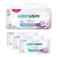 WaterWipes Sensitive+ Body & Intimate Wipes, 3-In-1 Cleans, Cares, Protects, 99.9% Water, Unscented & Hypoallergenic Hygiene Wet Wipes, Adult Care, 90 Wipes (3 Packs) 30 Count (Pack of 3)