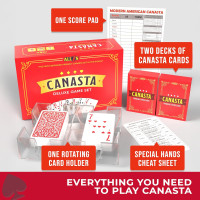 Deluxe Canasta Game Set for Adults & Seniors, Jumbo Index Large Print Cards, Rotating Tray, Scorepad, Classic Playing Card Game, Gift for Families & Grandma Deluxe Game Set Edition