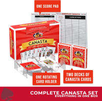 Deluxe Canasta Game Set - Classic Card Game for Adults & Seniors - Large Print Cards, Rotating Tray & Scorepad - Gift for Families & Grandma Deluxe Game Set Edition