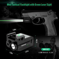 Gmconn Pistol Green Red Laser Light Combot, 350 lm Gun Flashlight with Strobe Mode Green Red Laser for Handgun,Compact Rail Mount Tactical Flashlight, USB Rechargeable Weapon for Pistols (Green Laser)