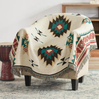 Touchat Native American Blanket Western Decor Boho Throw Blanket for Sofa, Mexican Decorative Farmhouse Blanket, Southwest Decor Woven Blankets, Aztec Throw Blankets with Tassel(Beige,50×60 inch) Beige 50''x60''
