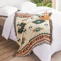 Touchat Native American Blanket Western Decor Boho Throw Blanket for Sofa, Mexican Decorative Farmhouse Blanket, Southwest Decor Woven Blankets, Aztec Throw Blankets with Tassel(Beige,50×60 inch) Beige 50''x60''