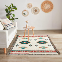 Touchat Native American Blanket Western Decor Boho Throw Blanket for Sofa, Mexican Decorative Farmhouse Blanket, Southwest Decor Woven Blankets, Aztec Throw Blankets with Tassel(Beige,50×60 inch) Beige 50''x60''