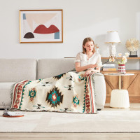 Touchat Native American Blanket Western Decor Boho Throw Blanket for Sofa, Mexican Decorative Farmhouse Blanket, Southwest Decor Woven Blankets, Aztec Throw Blankets with Tassel(Beige,50×60 inch) Beige 50''x60''