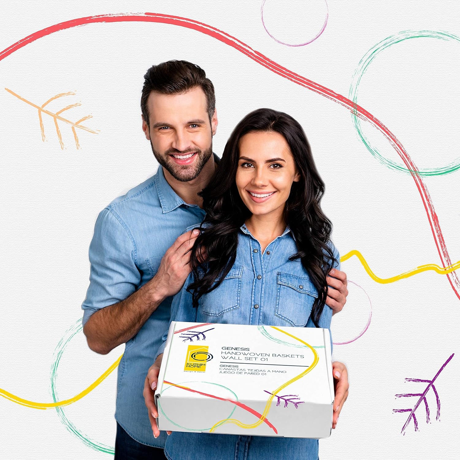 KushimHome Hanging Wall Basket Set - Large Boho Wicker Basket Decor - Bamboo Woven Seagrass Wall Decor - African Flat