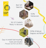 KushimHome Hanging Wall Basket Set - Large Boho Wicker Basket Decor - Bamboo Woven Seagrass Wall Decor - African Flat