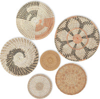 KushimHome Hanging Wall Basket Set - Large Boho Wicker Basket Decor - Bamboo Woven Seagrass Wall Decor - African Flat