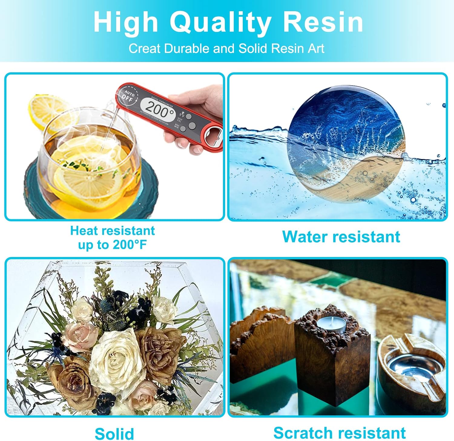 Teexpert Epoxy Resin Crystal Clear: 64OZ Epoxy Resin kit Fast Curing Heat Resistant for Casting Coating Art DIY Craft Jewelry Wood Table Top Flower Preservation- 2 Part(32OZ Resin and 32OZ Hardener)
