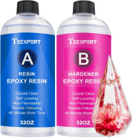 Teexpert Epoxy Resin Crystal Clear: 64OZ Epoxy Resin kit Fast Curing Heat Resistant for Casting Coating Art DIY Craft Jewelry Wood Table Top Flower Preservation- 2 Part(32OZ Resin and 32OZ Hardener)