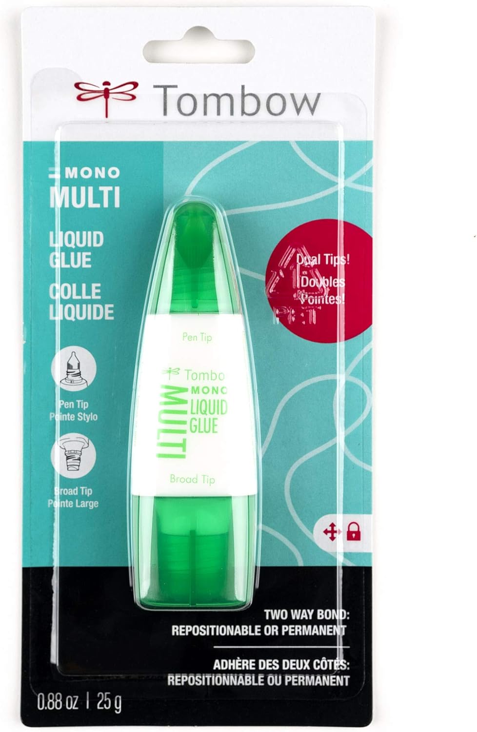 Tombow 62191 MONO Multi Liquid Glue, 0.88 Ounce, 1-Pack. Multi-Purpose Glue with Dual Tip Dispenser for Precise to Full Coverage Application
