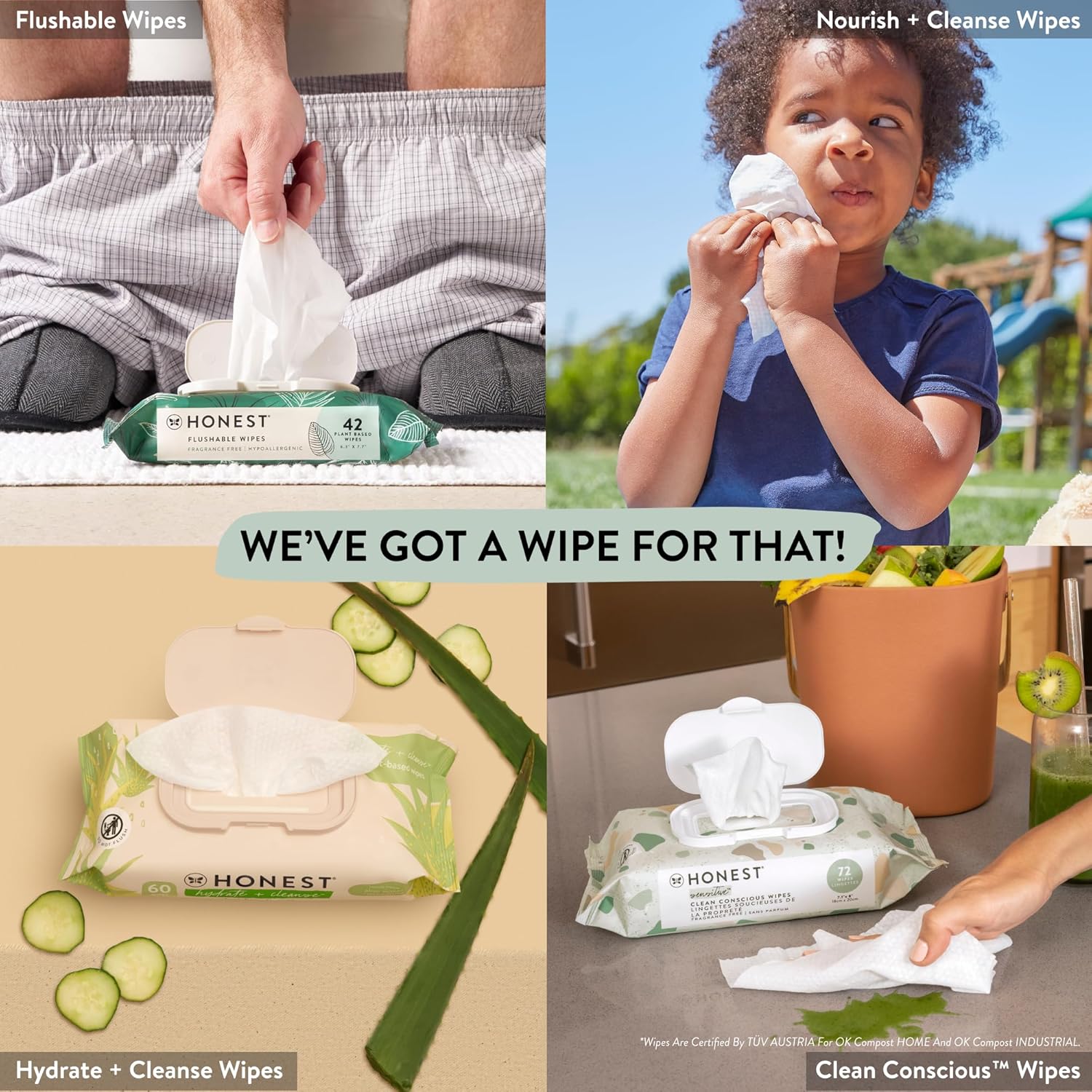 The Honest Company Plant-Based Toddler Flushable Wipes | Designed for Potty Training | 99% Water, Hypoallergenic, EWG Verified, Safe to Flush | Fragrance Free, 126 Count Unscented 42 Count (Pack of 3)