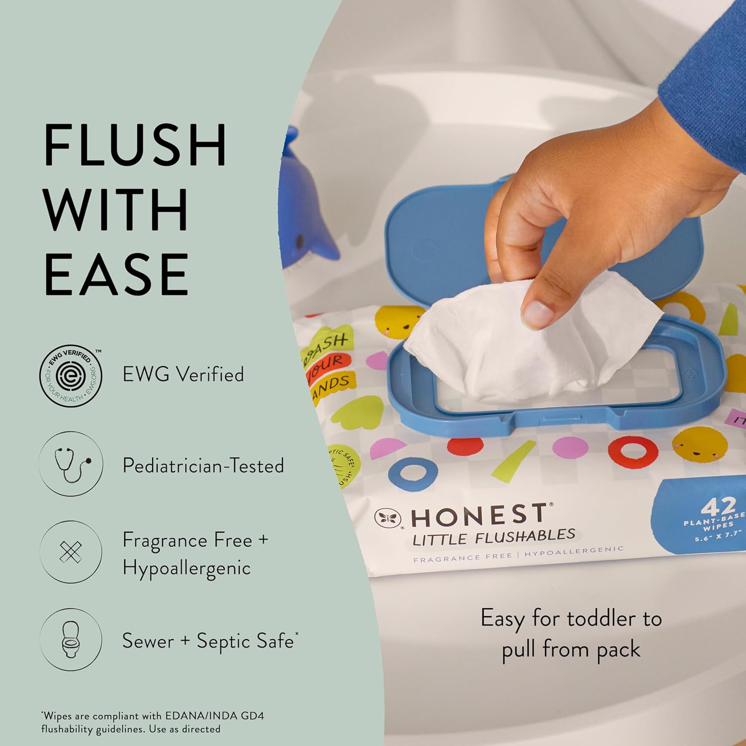 The Honest Company Plant-Based Toddler Flushable Wipes | Designed for Potty Training | 99% Water, Hypoallergenic, EWG Verified, Safe to Flush | Fragrance Free, 126 Count Unscented 42 Count (Pack of 3)