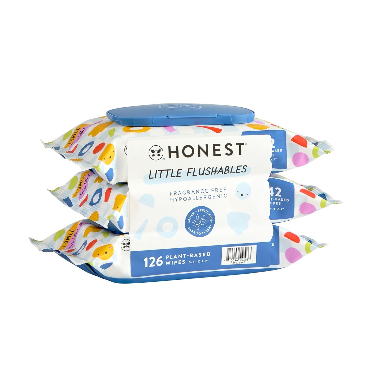 The Honest Company Plant-Based Toddler Flushable Wipes | Designed for Potty Training | 99% Water, Hypoallergenic, EWG Verified, Safe to Flush | Fragrance Free, 126 Count Unscented 42 Count (Pack of 3)