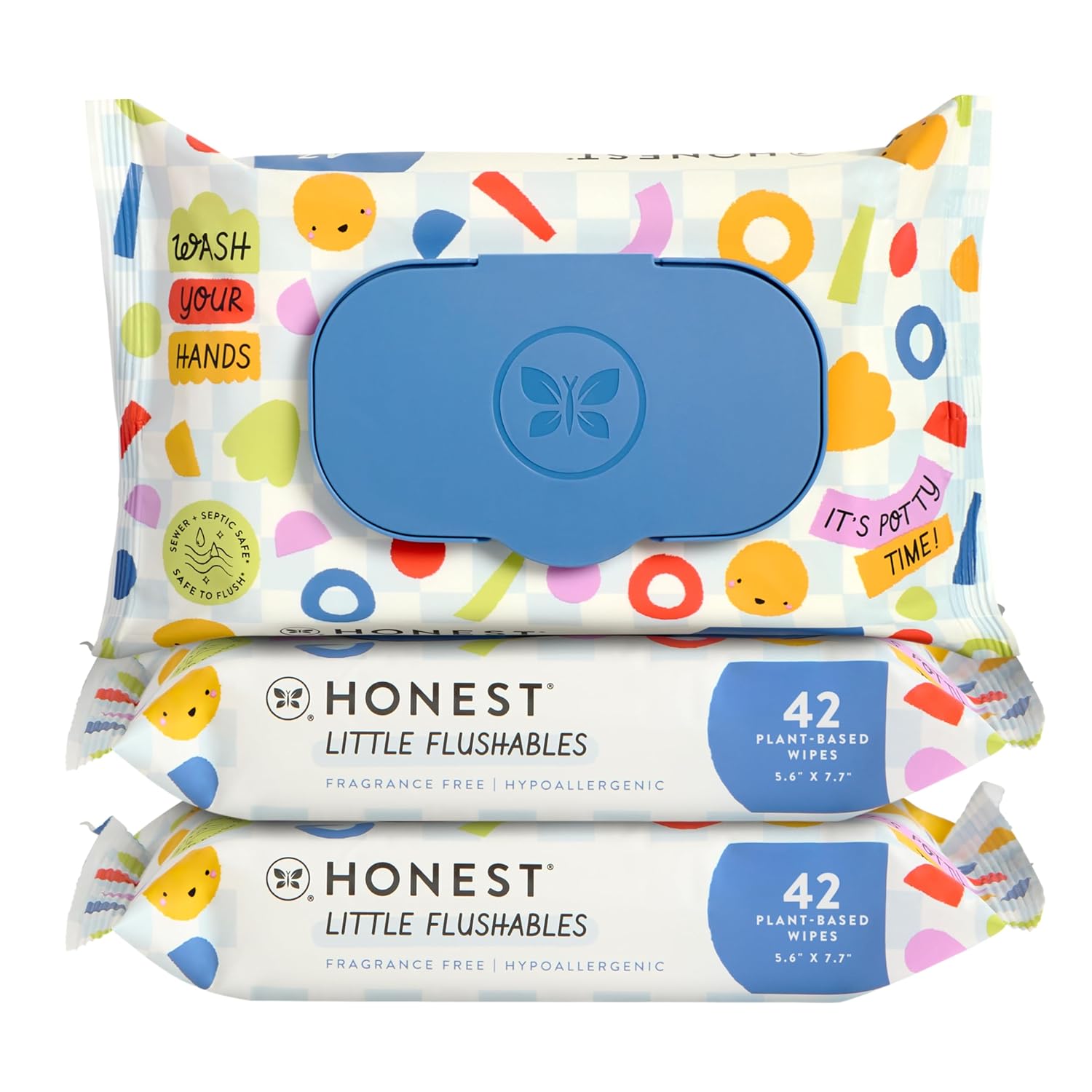 The Honest Company Plant-Based Toddler Flushable Wipes | Designed for Potty Training | 99% Water, Hypoallergenic, EWG Verified, Safe to Flush | Fragrance Free, 126 Count Unscented 42 Count (Pack of 3)