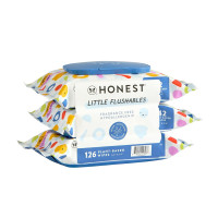 The Honest Company Plant-Based Toddler Flushable Wipes | Designed for Potty Training | 99% Water, Hypoallergenic, EWG Verified, Safe to Flush | Fragrance Free, 126 Count Unscented 42 Count (Pack of 3)